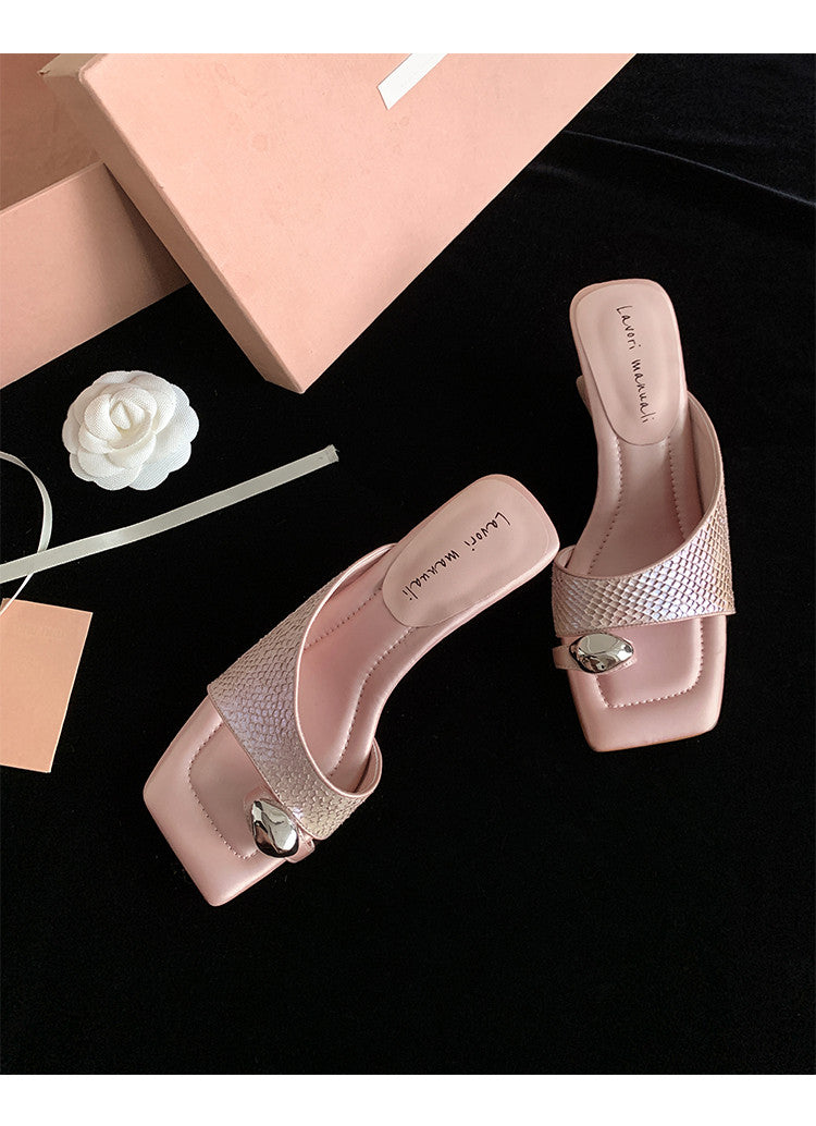 Karin Luna Fish Skin Series~Minimalist Square Toe Popular Irregular Heel Slippers