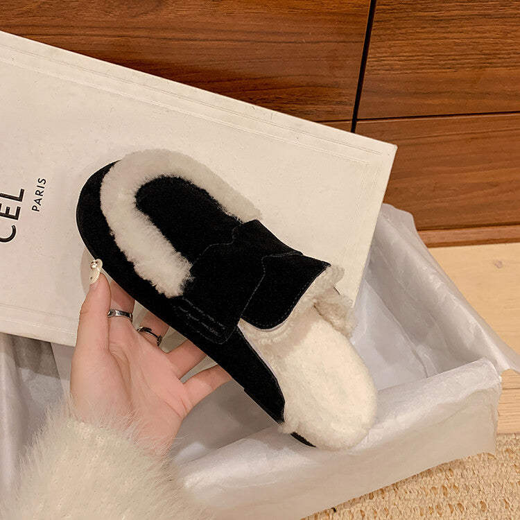 Karin Luna In Stock Look~This is such thick lamb wool Winter Atmosphere！Cowhide Leather Lamb Wool Round Toe Flat Sole Half Support！