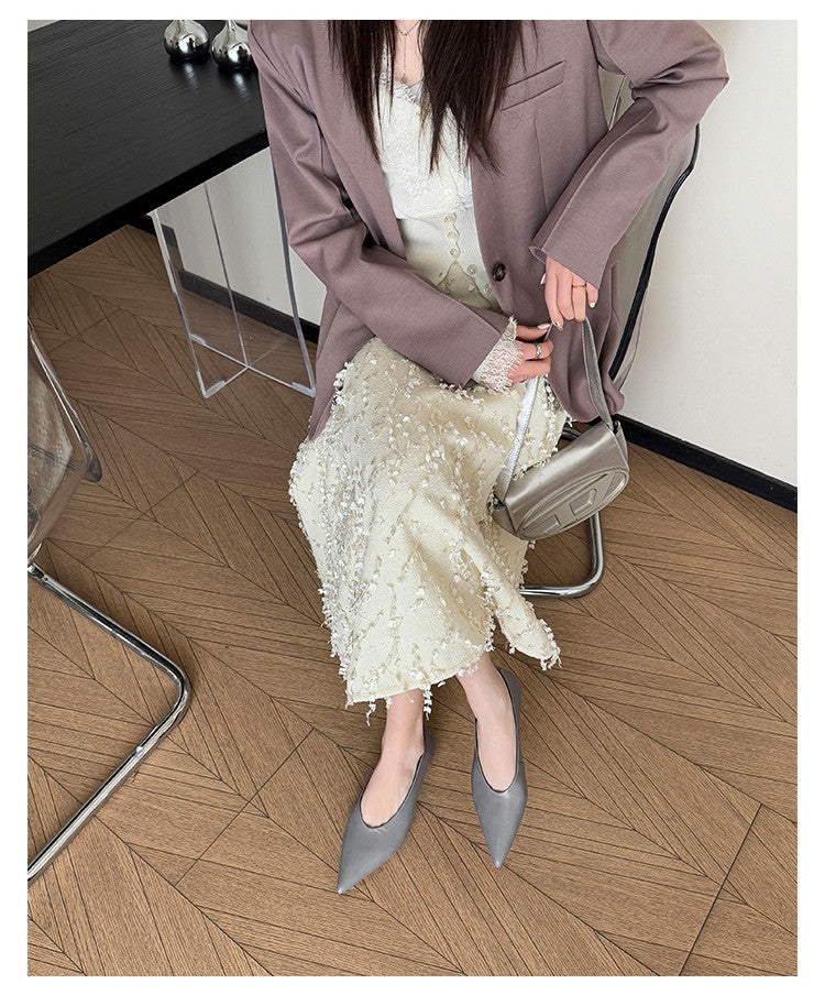 Karin Luna In Stock Spot Goods Classic three-color pointed toe metal heel shoes