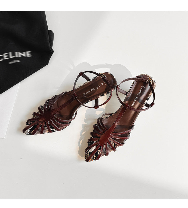 Karin Luna In Stock Spot Goods Open-toe French Style Metal Heel Sandals