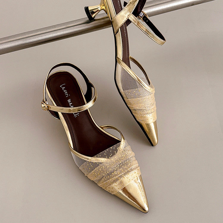 Karin Luna In Stock Spot Goods  Elegant Mesh Pointed Toe Sandals