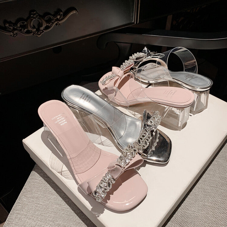 Karin Luna In Stock Summer New It's clearly a model with high traffic Rhinestone Flower Bow Crystal Heel Slippers