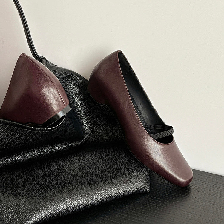 Karin Luna In Stock Spot Goods    Retro Elastic Band Chunky Heel Single Shoes