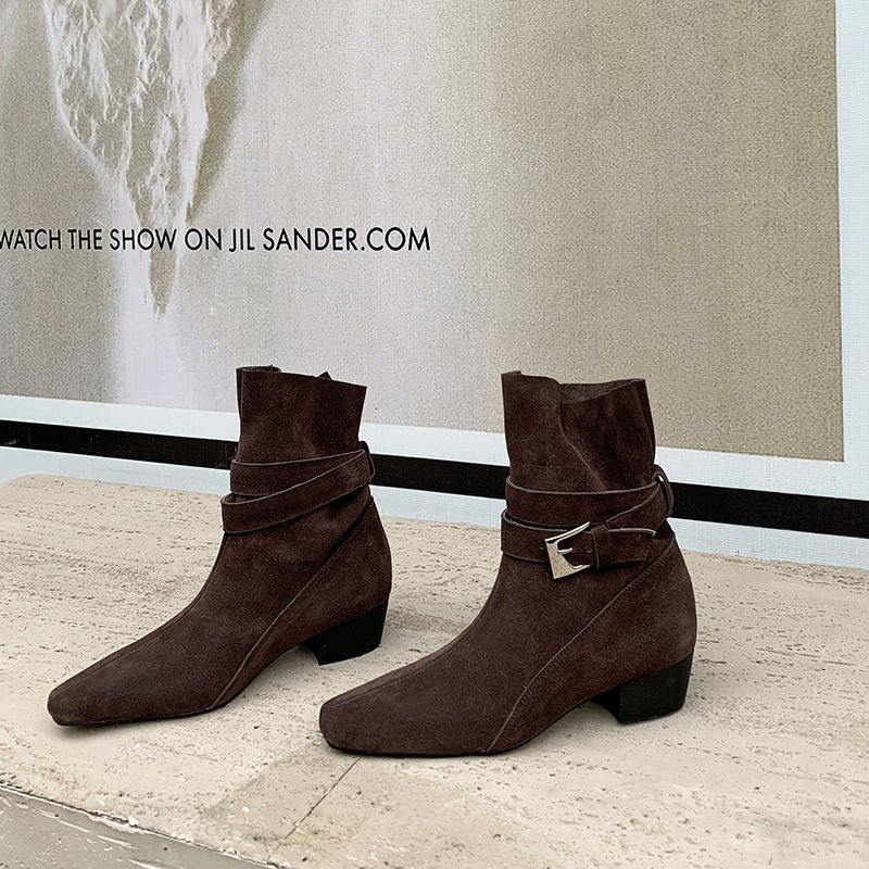 Karin Luna In Stock In Stock Hot-Selling Basic Old Money Style Retro Belt Buckle Short Boots