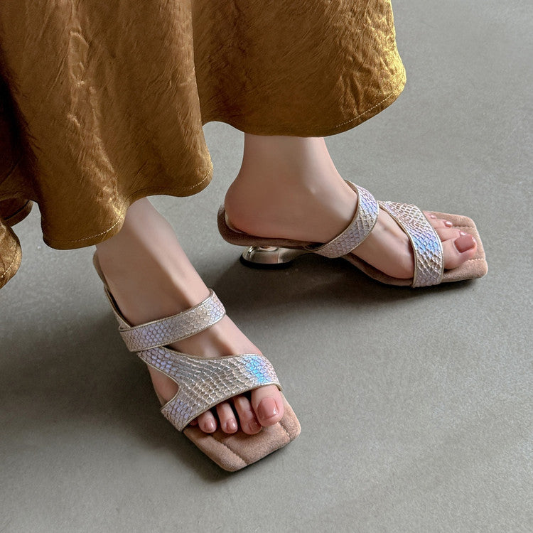Karin Luna Fish Skin Series~Minimalist Square Toe Popular Irregular Heel Slippers
