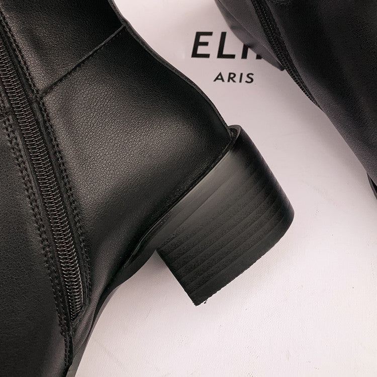 Karin Luna In Stock Spot Goods Basic Retro Square Toe Chunky Heel Riding Boots