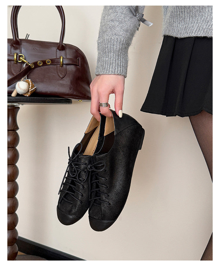 Karin Luna In Stock In Stock   Xiaohongshu Hot-Selling Lace-Up Round-Toe Deep Mouth Single Shoes