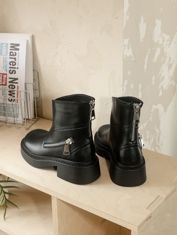 Karin Luna Niche Diagonal Zipper Basic Thick Sole Short Boots