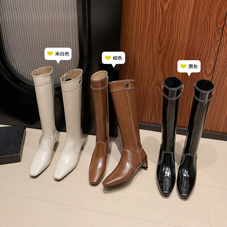 Karin Luna In Stock Spot Goods  Vintage Open Stitch Small Square Toe High Heel Side Zipper Riding Boots