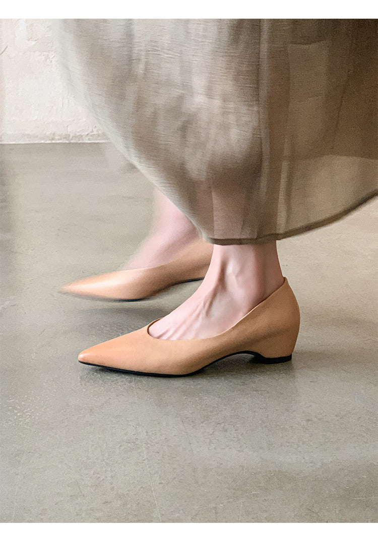 Karin Luna Full Layer Inside and Out~Basic Versatile Retro French Pointed Toe Irregular Heel Single Shoes