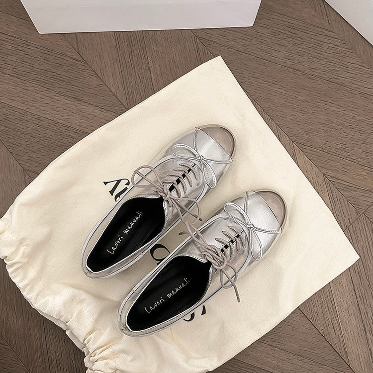 Karin Luna In Stock Spot Goods  Casual Lace-Up Metal Toe Bow Deep Mouth Single Shoes