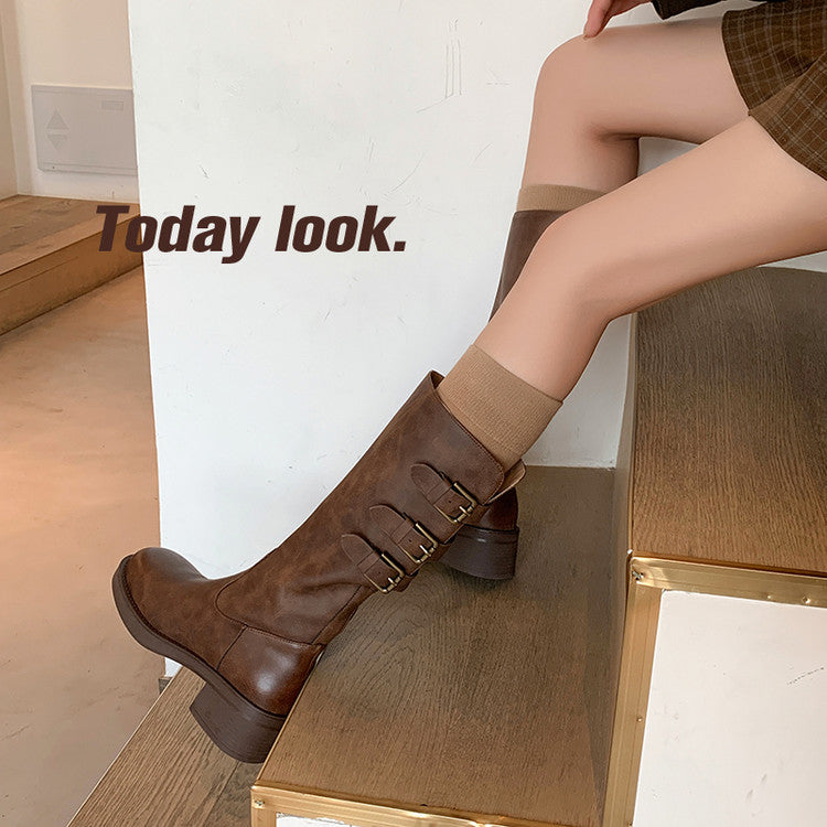 Karin Luna In Stock In Stock Thigh Circumference Belt Buckle Thick Sole Rider Boots