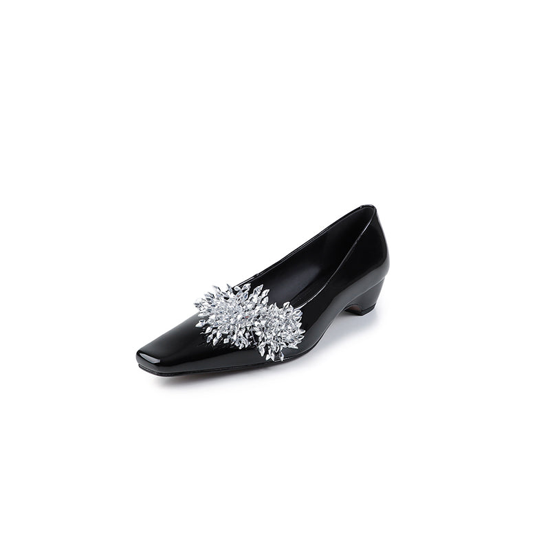Karin Luna In Stock Spot Goods Exquisite Fireworks Buckle Small Square Toe Chunky Heel Commuter Shoes