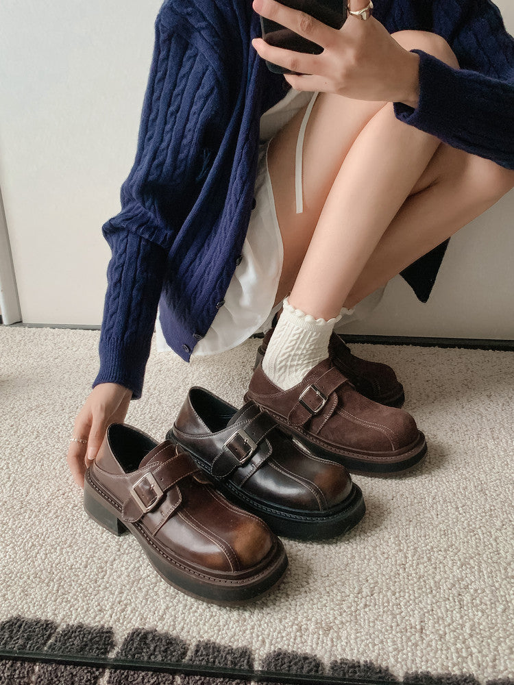 Karin Luna In Stock Spot Goods Metal Round Toe Cow Leather Thick Sole Flats