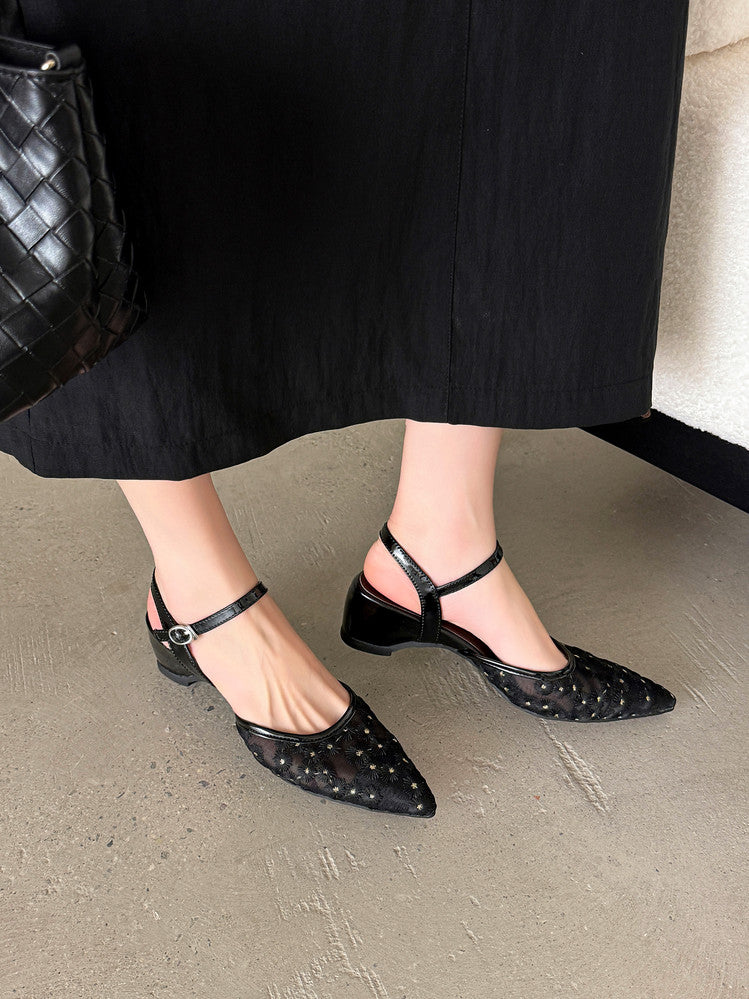 Karin Luna In Stock Spot Goods Embroidered Daisy Sheepskin Mesh Elegant Closed-Toe Slippers