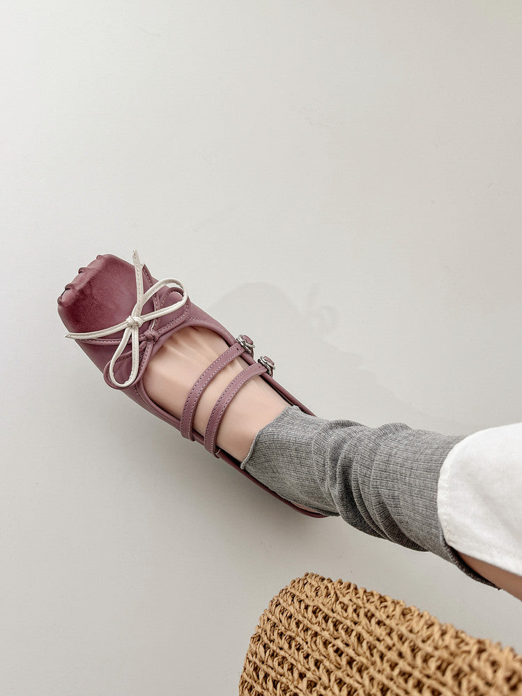 Karin Luna In Stock In Stock   Summer New Sweet Bowknot Color Block Square Toe Height-Increasing Slippers