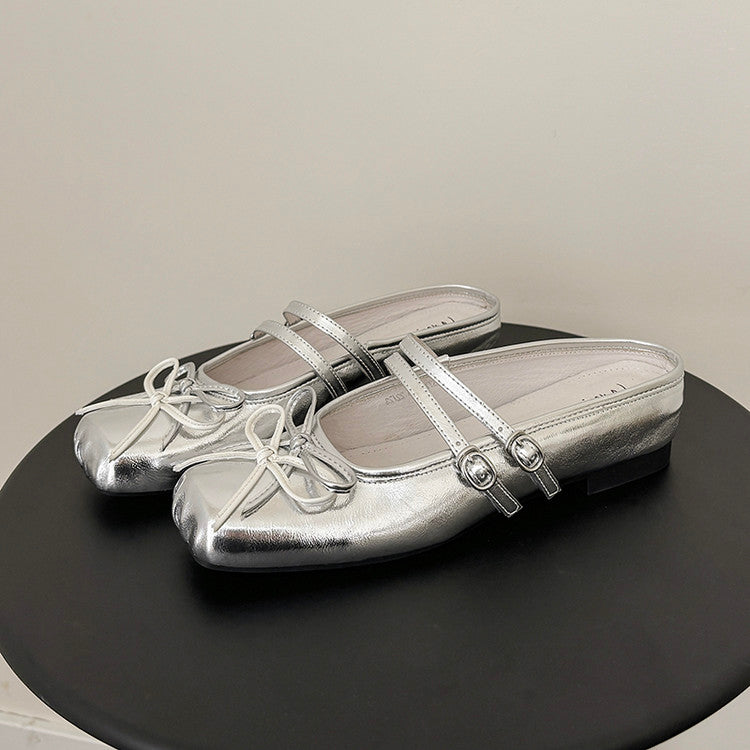 Karin Luna In Stock In Stock   Summer New Sweet Bowknot Color Block Square Toe Height-Increasing Slippers