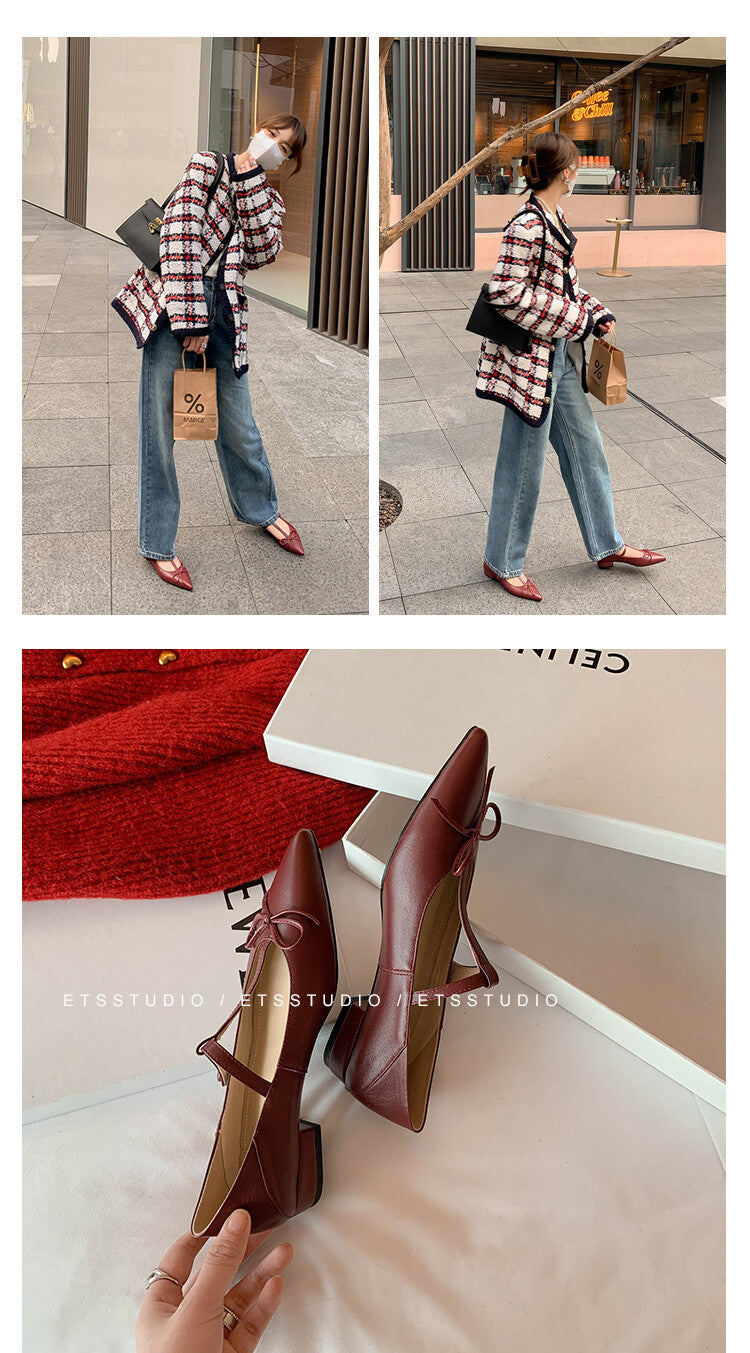 Karin Luna is a perfect Korean drama heroine~French Retro Style Full leather inside and out Pointed Bowknot