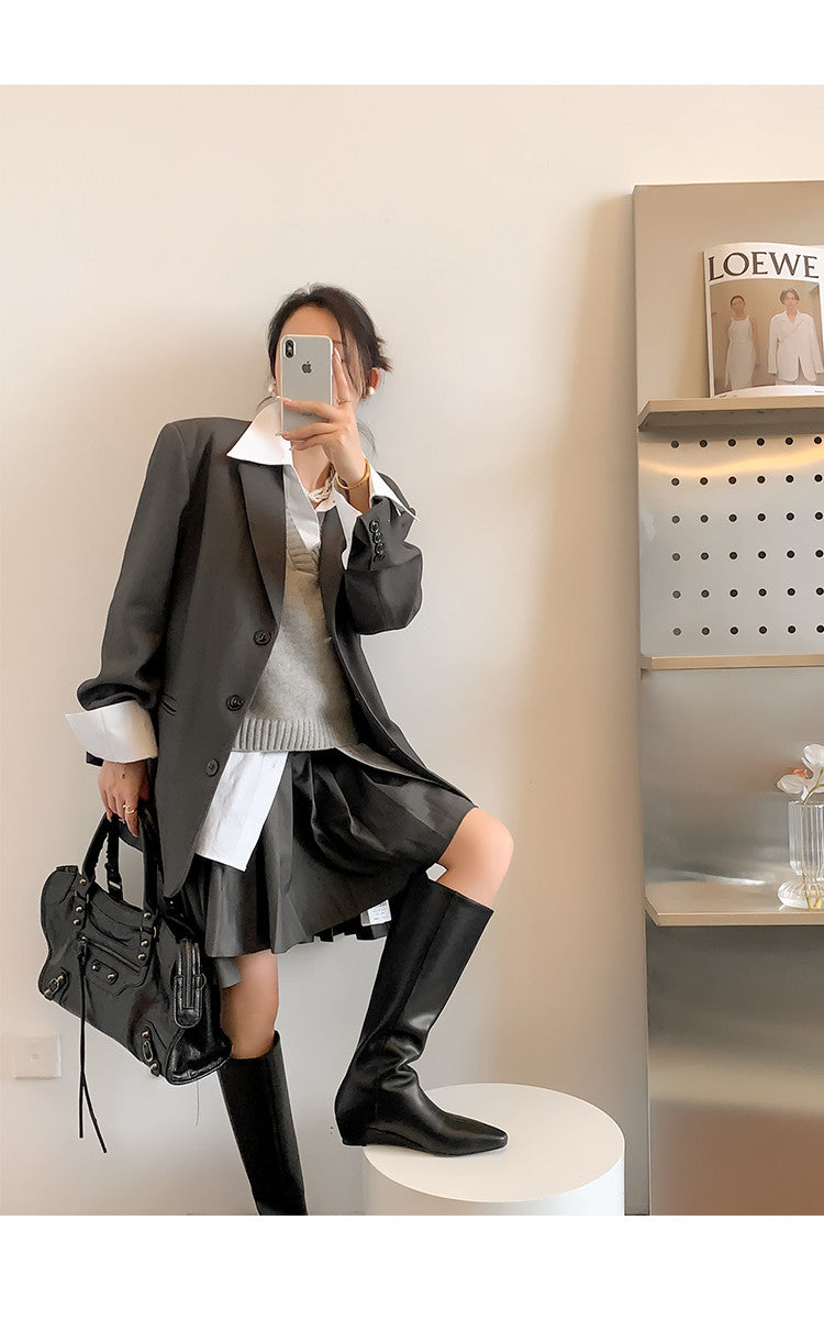 Karin Luna In Stock  In-stock Square Toe Straight Slip-on Long Boots