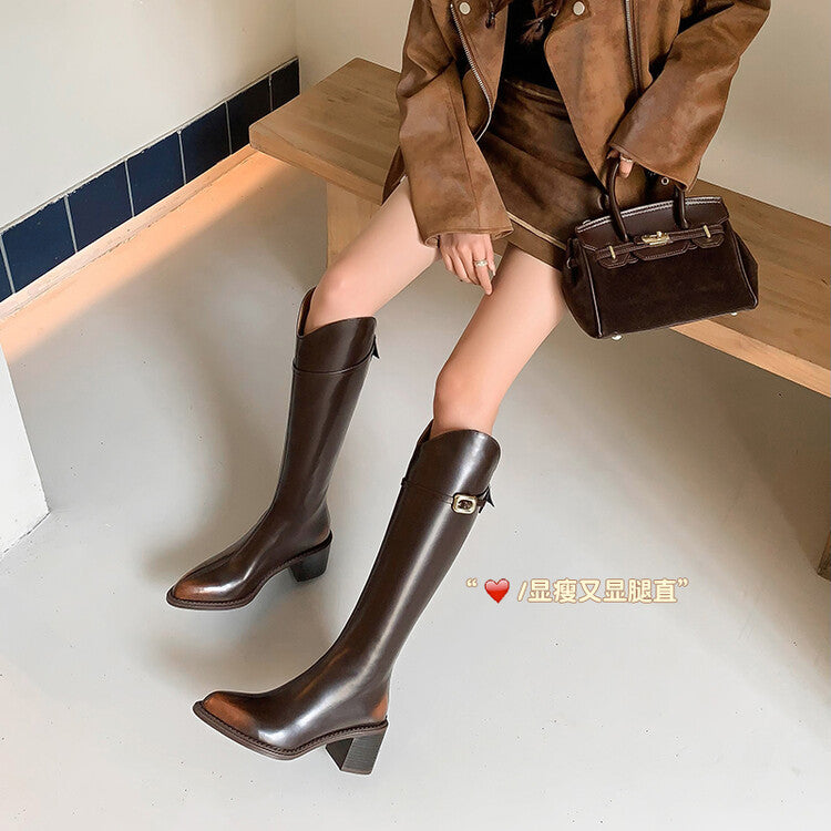 Karin Luna Bestseller  Popular Understood everything  Basic Elegant Outfit Pointed Toe Chunky Heel Full Cowhide I Am A Knight Boots