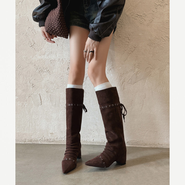 Karin Luna Elegant Style  Pointed Toe Pleated Hidden Wedge Western Boots