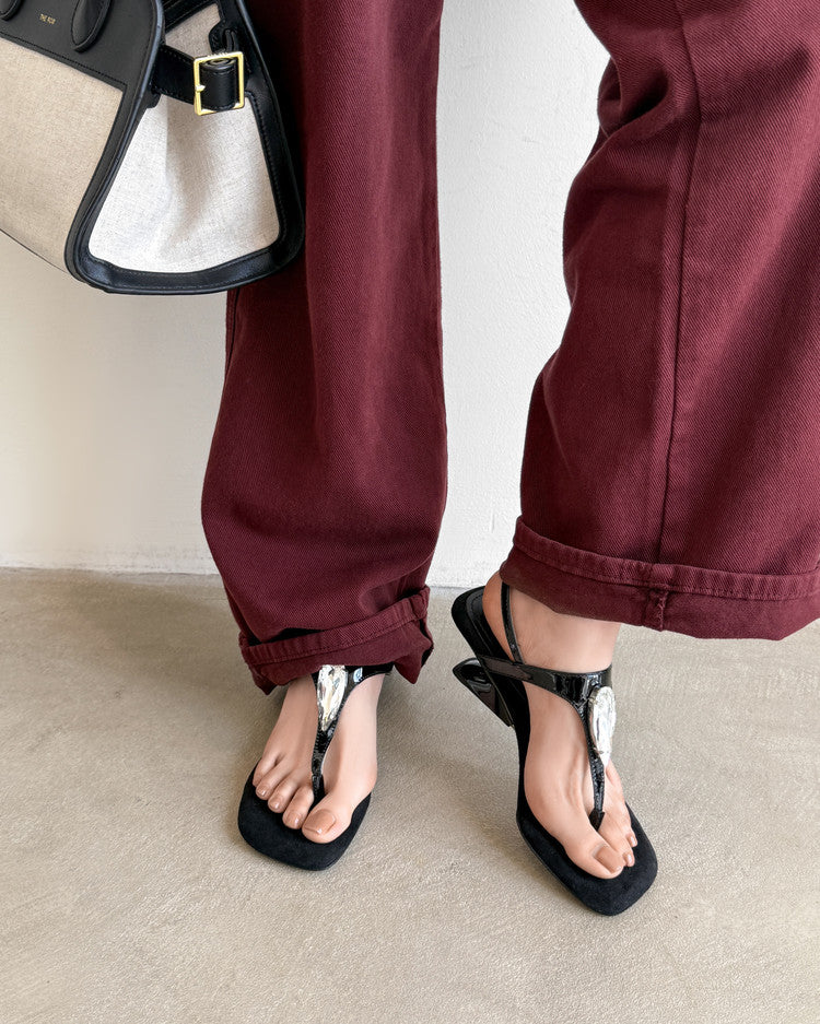 Karin Luna Bestseller Element Square Toe Irregular Heel Super Stable Toe Clip Sandals