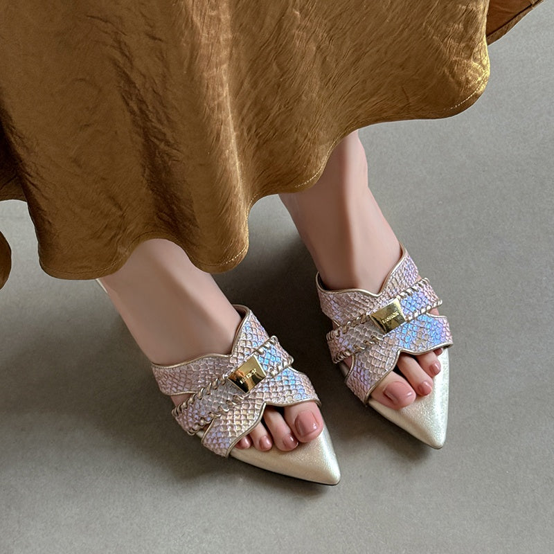 Karin Luna Fish Skin Series~Minimalist Pointed Toe Hot-Selling Unique Heel Slippers