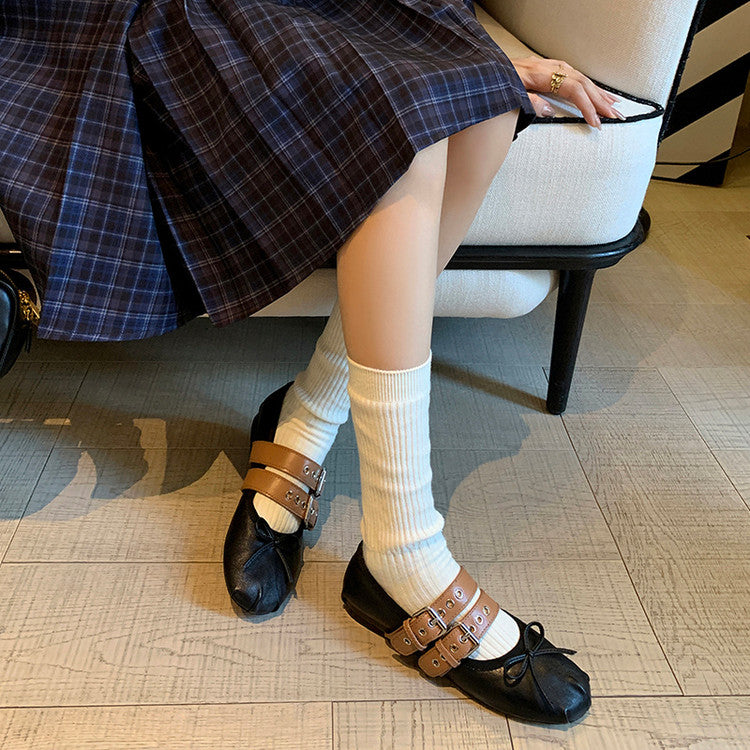 Karin Luna In Stock Spot Goods Minimalist Retro Round Toe Mary Jane Bowknot Height-Increasing Flats