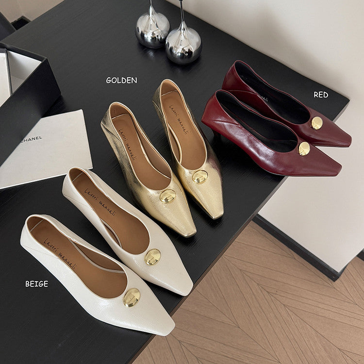 Karin Luna In Stock In Stock ~Basic Versatile French Style Small Square Toe Shallow Mouth Single Shoes