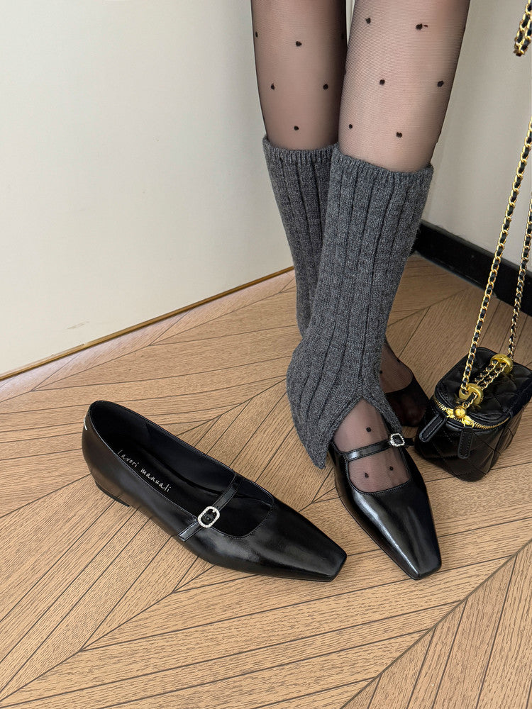 Karin Luna In Stock Spot Goods  Elegant Square-Toe One-Strap Height-Increasing Flats