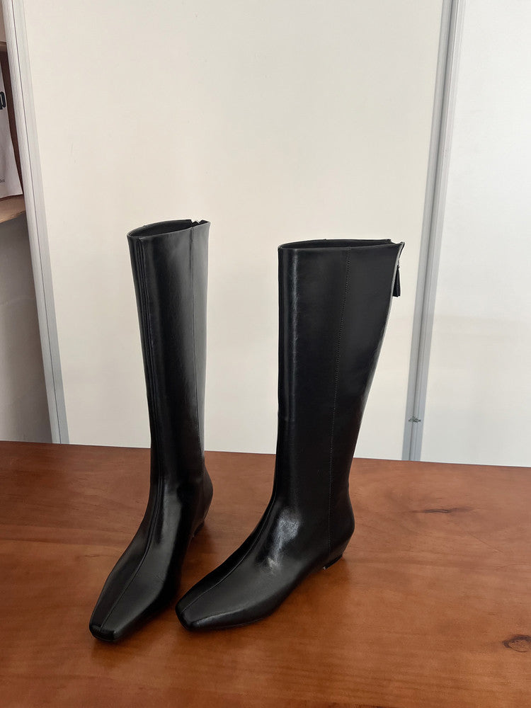 Karin Luna Minimalist Style Square-Toe Hidden Heel Long Boots