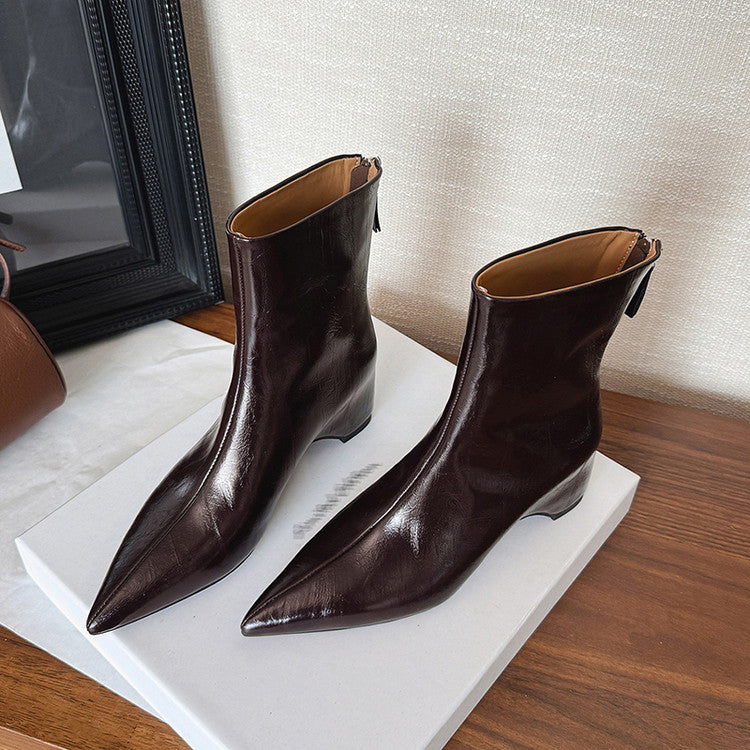 Karin Luna Versatile Elegant Style Pointed Toe Hidden Wedge Short Boots