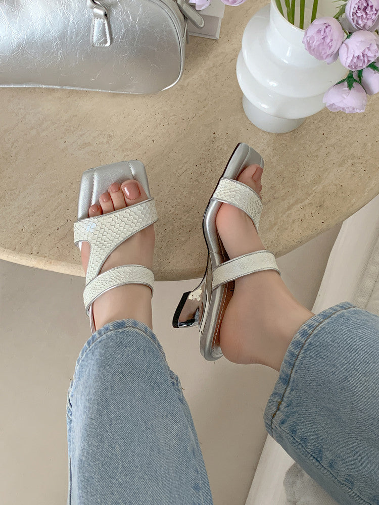 Karin Luna Fish Skin Series~Minimalist Square Toe Popular Irregular Heel Slippers
