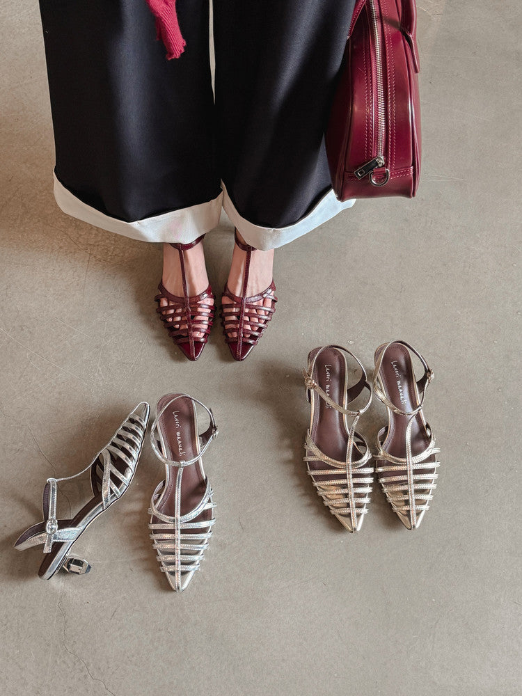 Karin Luna French Hollow Toe Metal Heel Elegant Sandals