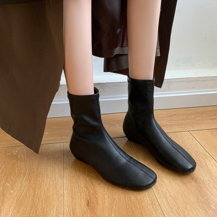 Karin Luna In Stock Spot Goods Round Toe Basic Stretch Slim Short Boots