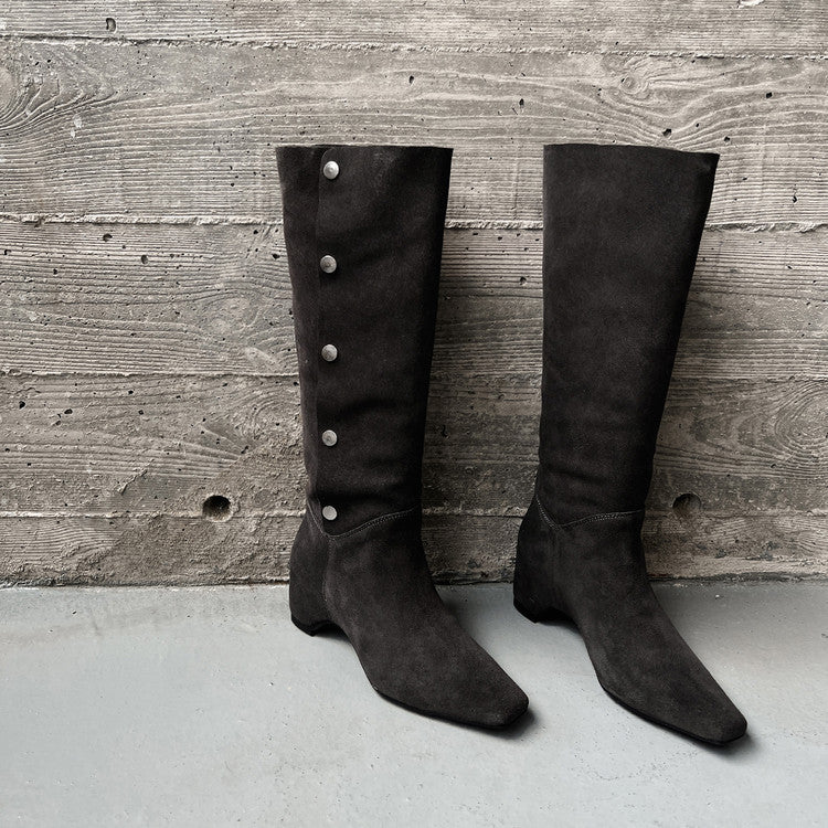 Karin Luna Bestseller Hot-Selling Hidden Buckle Lazy Style Square-Toe Height-Increasing Suede Western Boots
