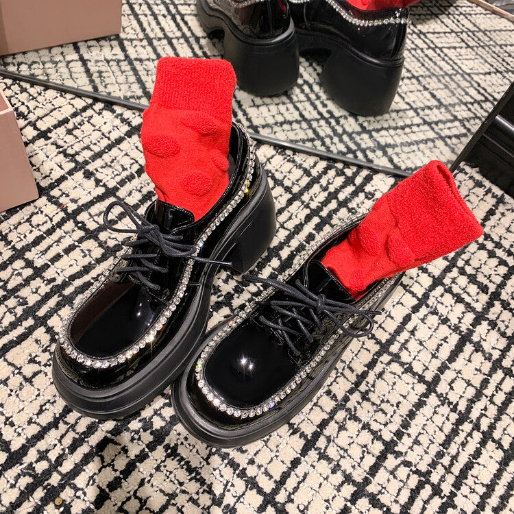 Karin Luna In Stock In Stock  Rhinestone Shoe Edge Trim Lace-up Thick Sole Loafers Best-selling in stock