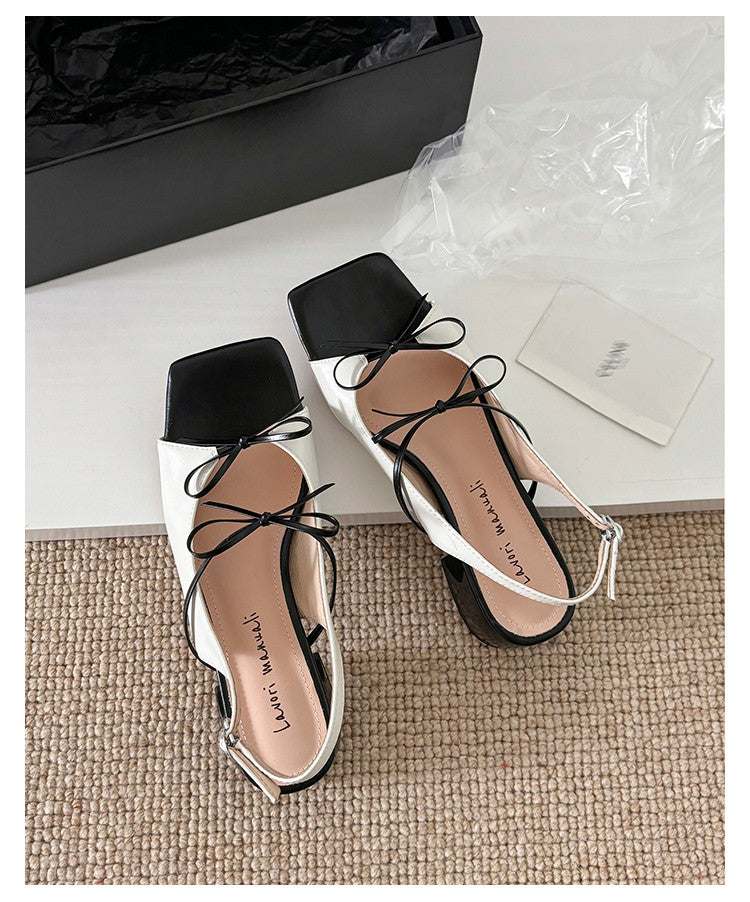 Karin Luna In Stock Spot Goods Square Toe Double Bow Thick Heel Sandals