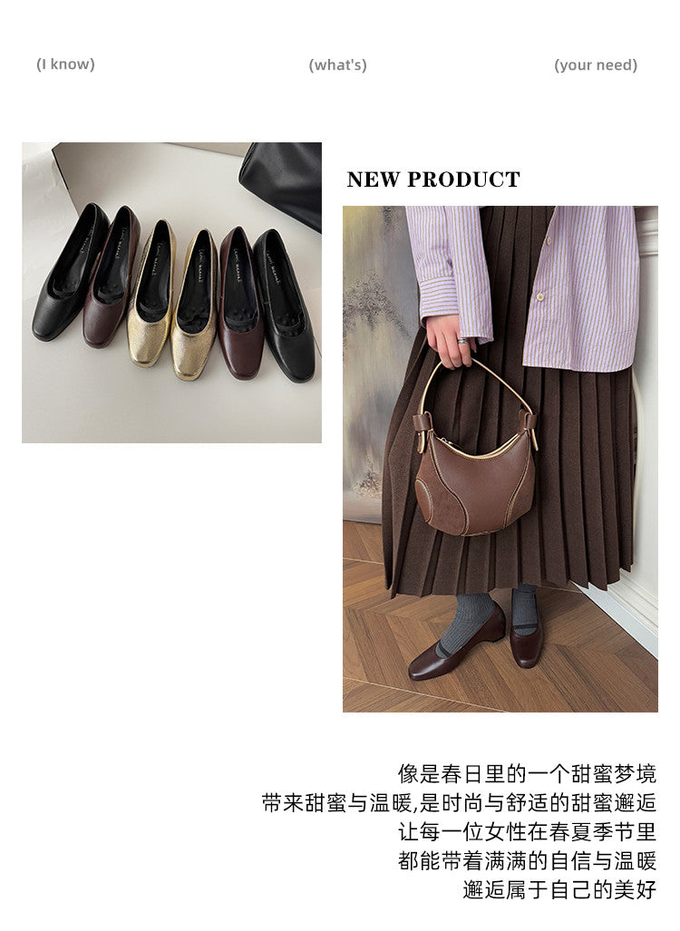 Karin Luna In Stock Spot Goods    Retro Elastic Band Chunky Heel Single Shoes
