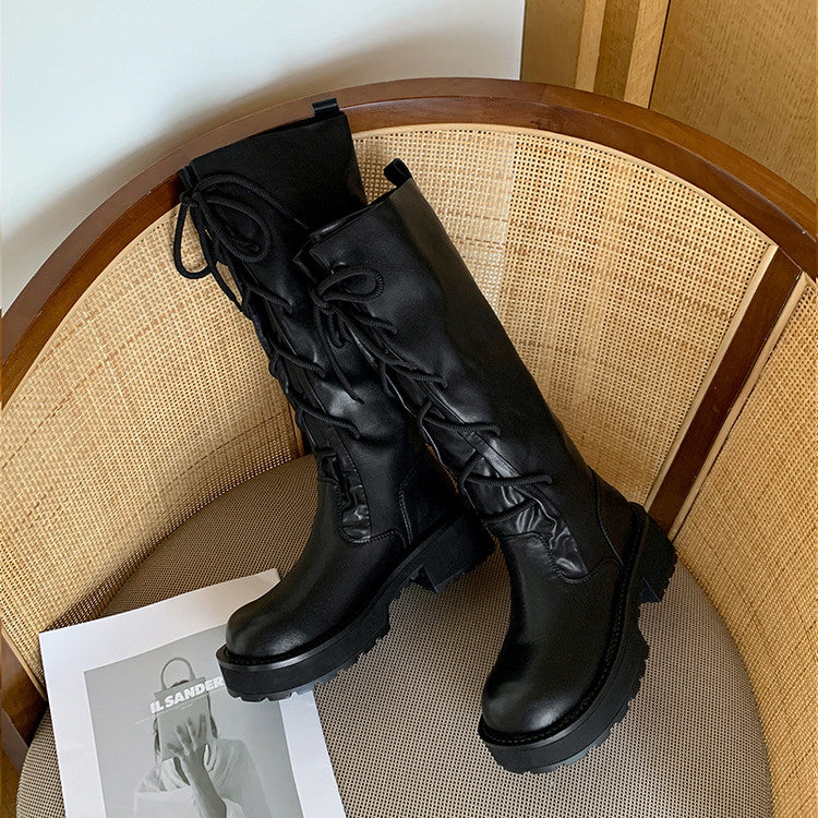 Karin Luna Fashion Style Round Toe Front Lace-up Adjustable Leg Circumference Suitable for both slim and thick legs