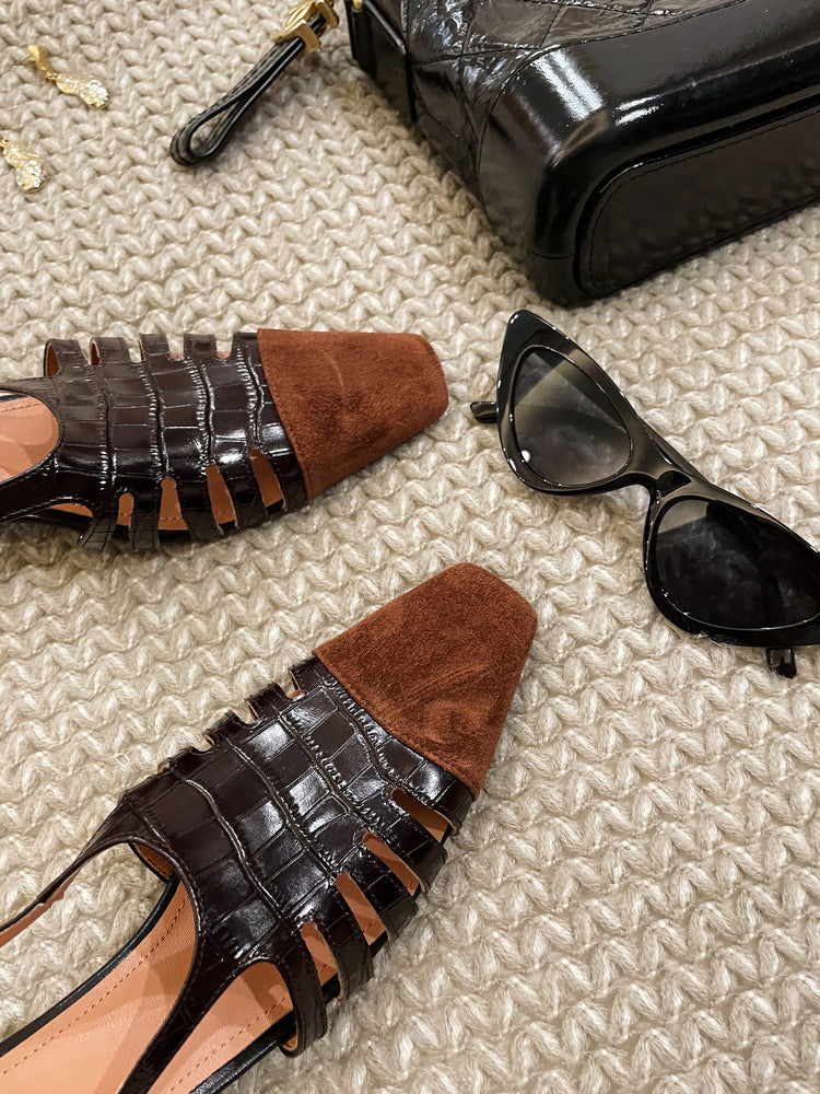 Karin Luna In Stock Spot Goods   French Retro Small Square Toe Closed-Toe Elegant Closed-Toe Sandals