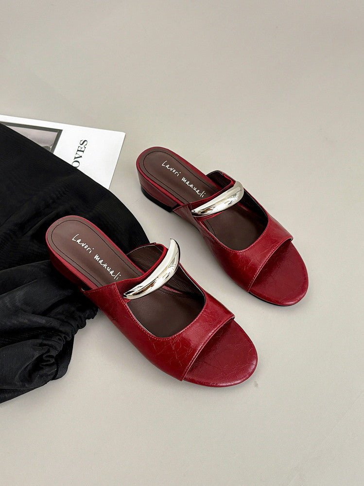 Karin Luna In Stock Spot Goods  Metal Buckle Round Toe Strap Slippers