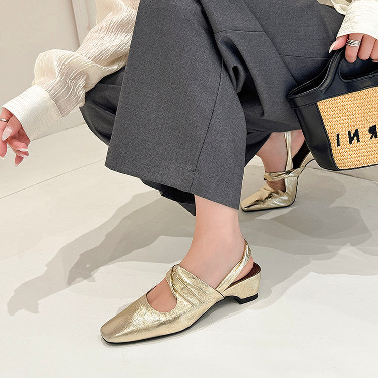 Karin Luna In Stock  Spot Goods Small Square Toe Wrinkled Chunky Heel Closed-Toe Sandals