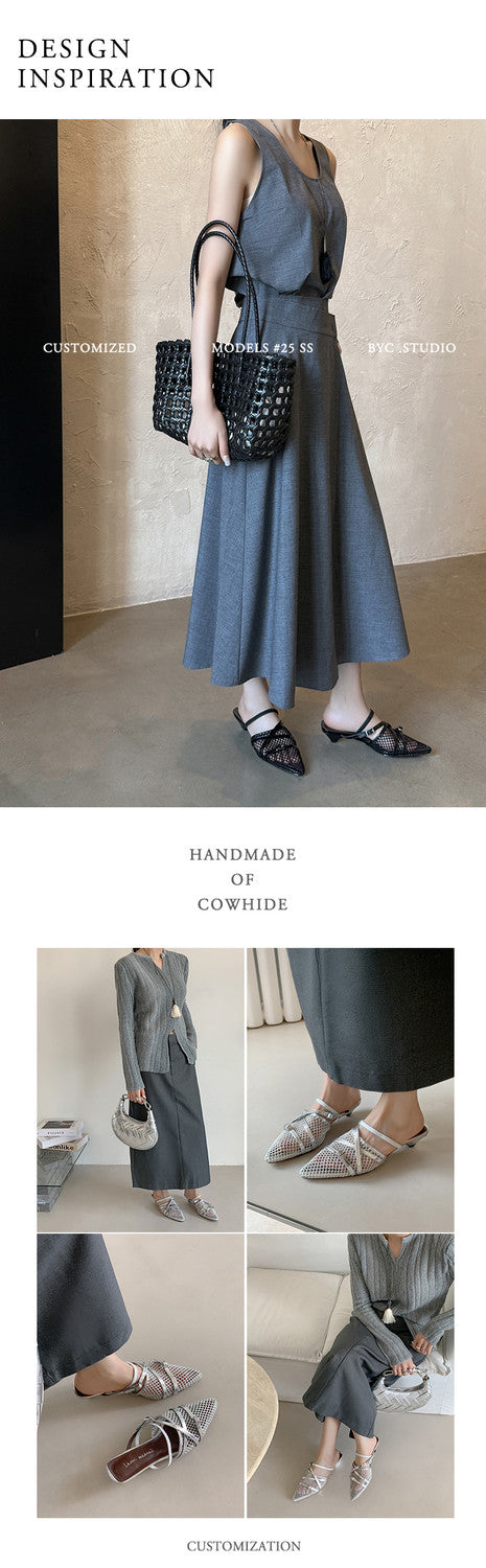 Karin Luna In Stock  Spot Goods  Mesh Series Elegant Closed-Toe Belt Buckle Slippers