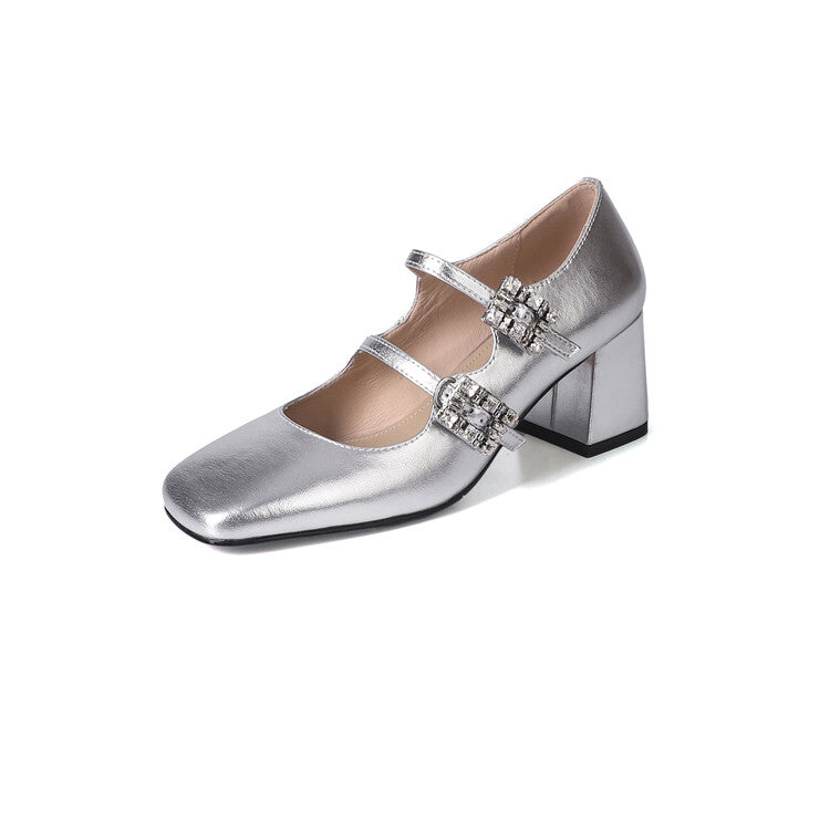 Karin Luna In Stock In stock   The heroine Ao~Square Toe High Heel One Strap Popular Rhinestone Mary Jane Shoes