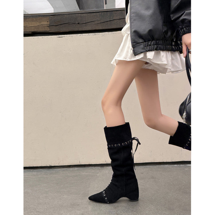 Karin Luna Elegant Style  Pointed Toe Pleated Hidden Wedge Western Boots