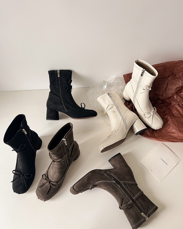 Karin Luna In Stock Spot Goods Hot-Selling Sweet Standard Bow Round-Toe Slim Short Boots