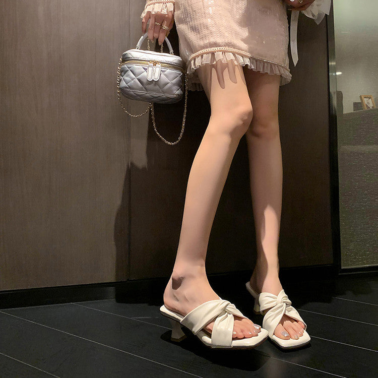 Karin Luna In Stock Spot Goods   Absolutely amazing4Color Cross Strap Thick Heel Square Toe Soft Slippers