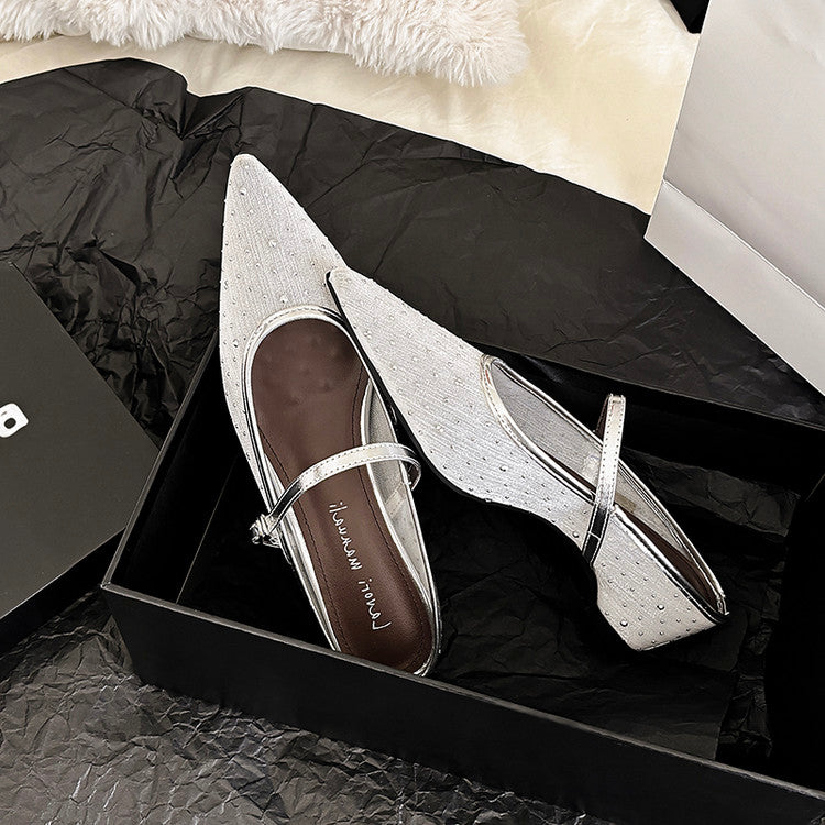 Karin Luna In Stock Spot Goods  Breathable Mesh Fabric Embellished Hand Drill Pointed Toe Slippers