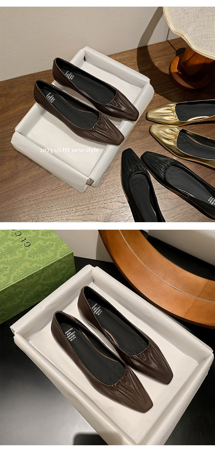 Karin Luna fell in love at first sight~ Spot Goods  Spot Goods Vintage Wrinkled Hollow Soft Sheepskin Elegant Versatile Single Shoes